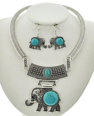 Elephant Themed Statement Necklace with Matching Earrings - LAST ONE