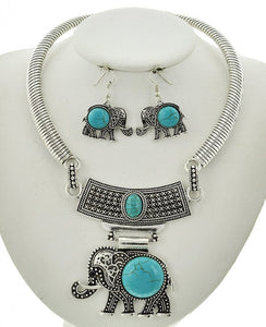 Elephant Themed Statement Necklace with Matching Earrings - LAST ONE