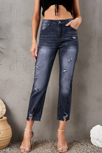 Distressed Hem Detail Cropped Jeans