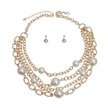 Cream Pearl 4 Layer Chain Link Necklace