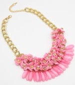 Chunky Beaded Pink Flower Necklace w Earrings -  Festive Party Jewelry