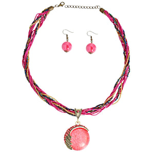 Pink Cord Bead Pendant Necklace