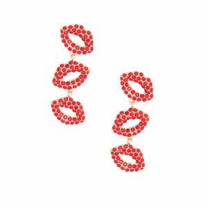 Red Triple Lips Earrings