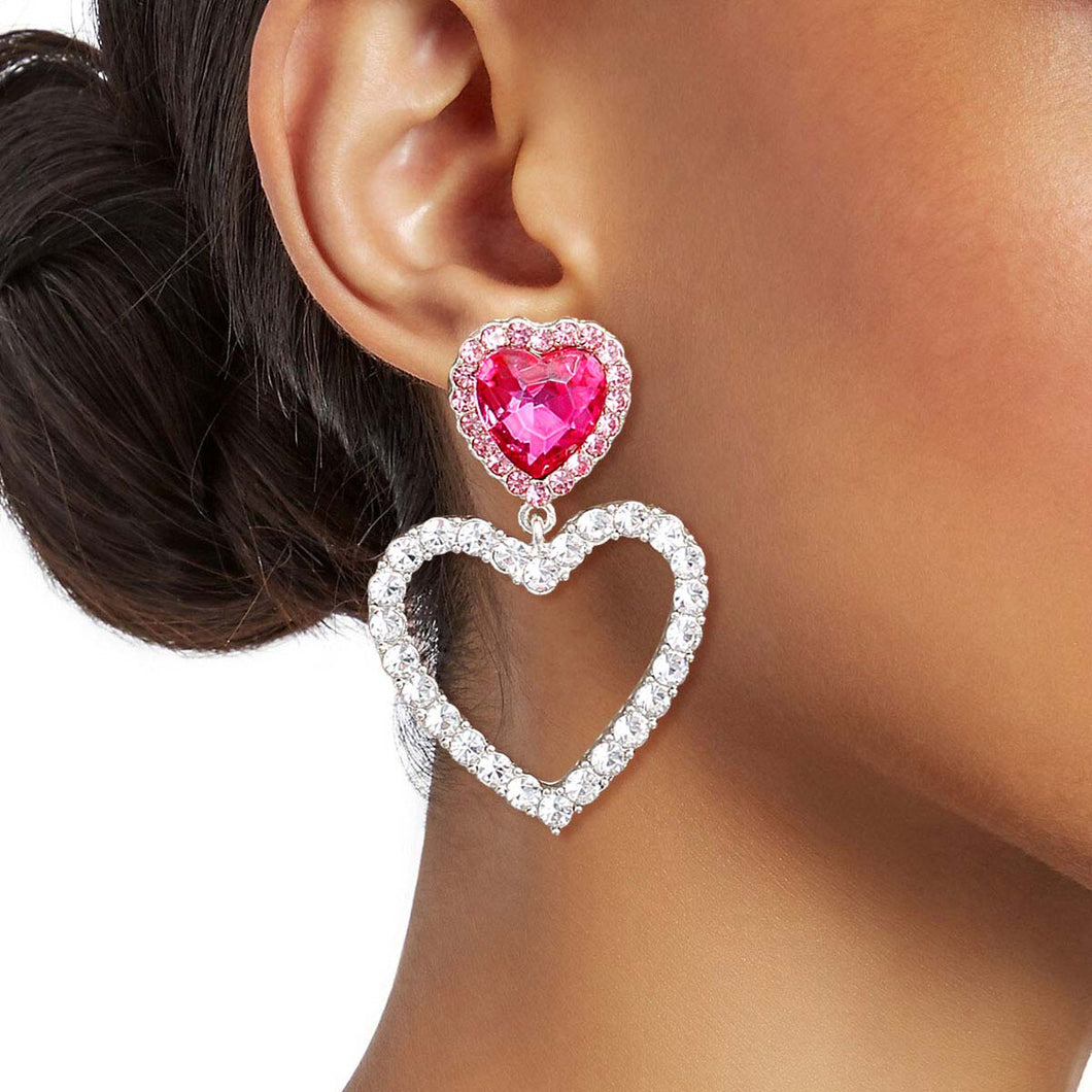 Silver Pink Cutout Heart Earrings