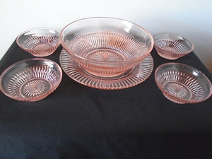 Rare Vintage 6 Piece Pink Depression Salad Bowl Set and Serving Plate