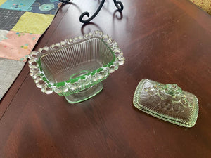 Stunning 1930's Green Glass Depression Sugar Bowl or Candy Dish