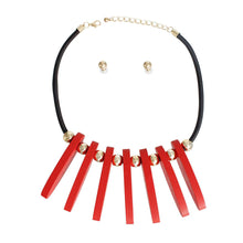 Necklace Red Long Wood Bead Bib for Women