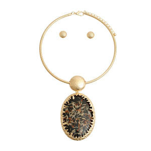 Oval Black Confetti Gold Collar Necklace
