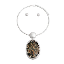 Oval Black Confetti Silver Collar Necklace