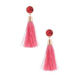 Pink Bead Silk Tassel Earrings