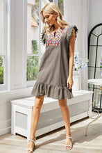 Trendsi Graphic Embroidered Ruffle Hem Dress