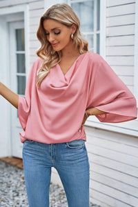Trendsi Short Sleeve Pink / L Short Sleeve Draped Blouse