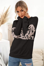 Trendsi Sweatshirts and Hoodies Contrast Leopard Crewneck Sweatshirt