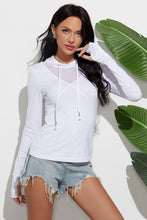 Trendsi Sweatshirts/Hoodies White / S Solid Mesh Drawstrings Hoodie