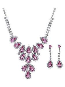 We Sell Fashion Necklaces Rhinestone Necklace in Pink Silver Color with Matching Earrings