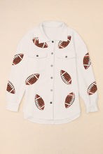 Sequin Football Patch Collared Neck Snap Button Jacket