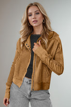 Double Take Waffle-Knit Zip Up Long Sleeve Hooded Jacket