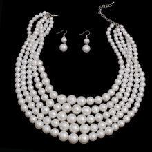 White Multi Strand Pearl Necklace Set