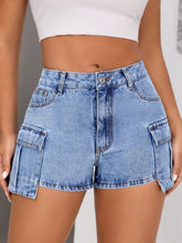 Mid-Rise Waist Denim Shorts with Pockets