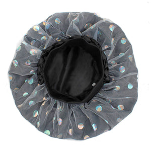 Black Satin Wide Edge Double Layer Women Bonnet 