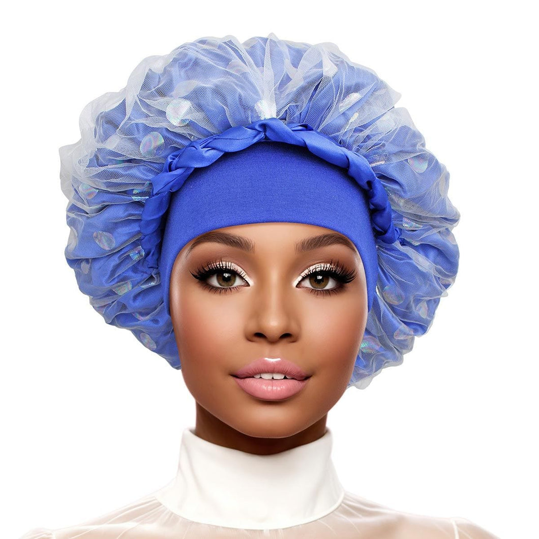 Bonnet Blue Satin Wide Edge Double Layer Women