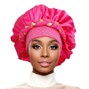 Bonnet Hot Pink Gold Satin Wide Edge Braid