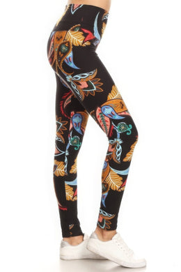 5-inch Long Yoga Style Banded Lined Paisley Floral Printed Knit Legging With High Waist