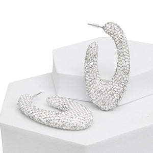 Clear Stone Crusted Open Teardrop 
Hoop Earrings