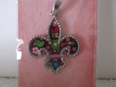 One-of-a-Kind Fleur De Lure Colorful Pendant Inlaid with Symbols
