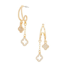 Dangle Gold Pave Clover Half Earrings Hoop Women