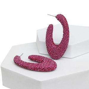 Dark Fuchsia Stone Crusted Open Teardrop Hoops