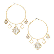 Gold Pave Quatrefoil Dangle Hoops Earrings Women