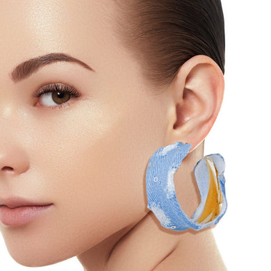 Hoops Distressed Light Blue Denim Earrings Women