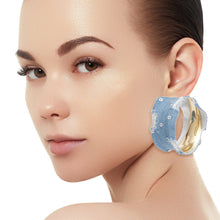 Hoops Distressed Light Blue Denim Women Earrings 