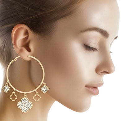 Hoops Gold Pave Quatrefoil Dangle Earrings Women