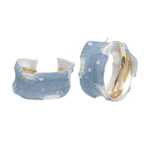 Hoops Light Blue Denim Distressed Earrings Women