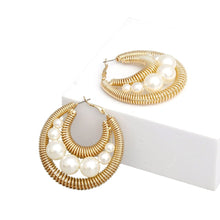 Hoops Pearl Gold Double Coiled Wire Earrings