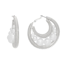 Hoops Silver Earrings Double Coiled Wire Pearl 