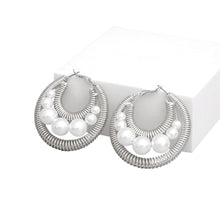 Hoops Silver Pearl Earrings Double Coiled Wire 