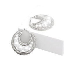 Pearl Hoops Silver Double Coiled Wire Earrings