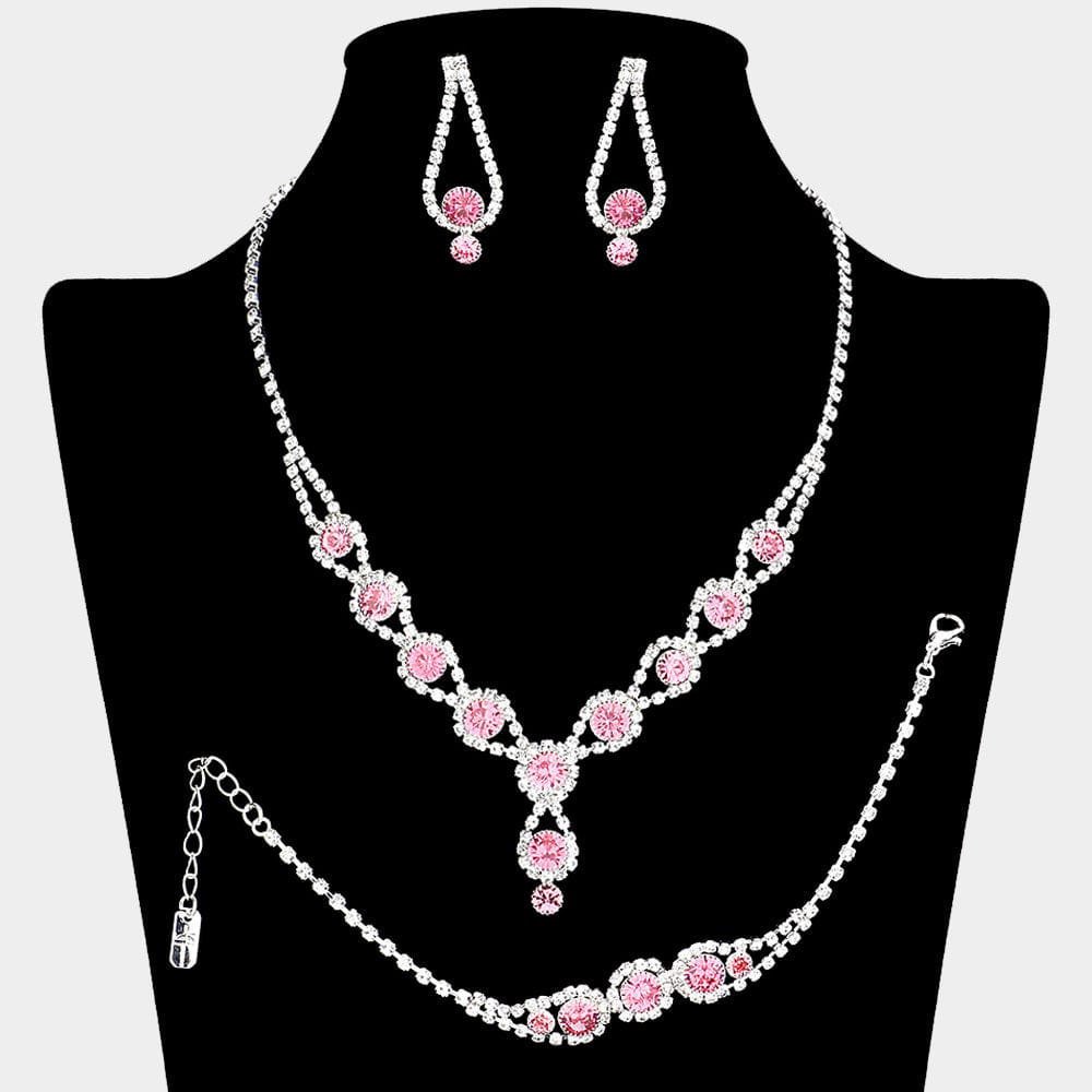 Sparkling Pink Rhinestone Bubble Necklace Jewelry Set