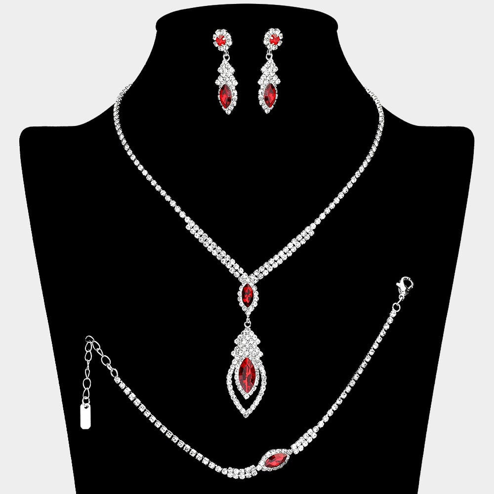 Regal Marquise Red Rhinestone Jewelry Set