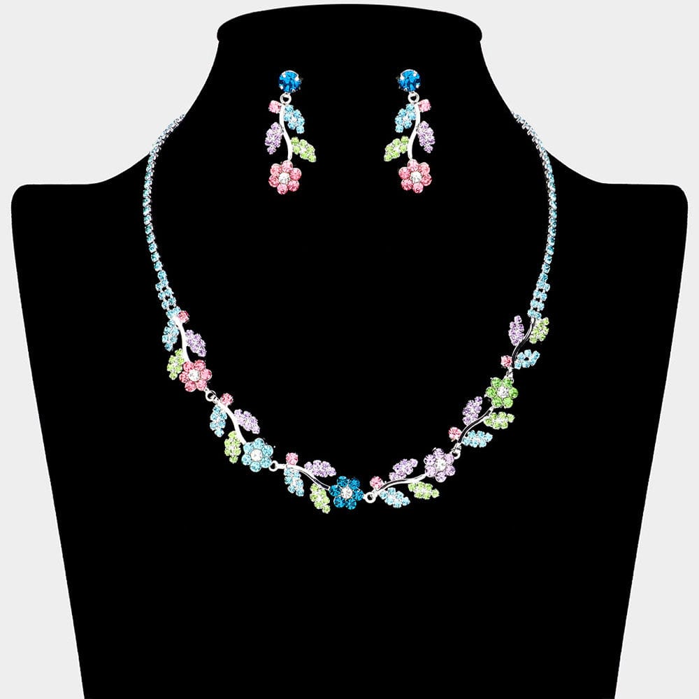 Rainbow Garden Floral Rhinestone Necklace