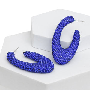 Teardrop Earrings Blue Stone Crusted Open Hoop 