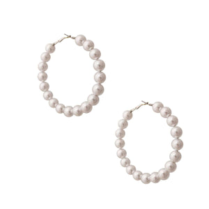 White Pearl Silver Earrings Hoops for Women