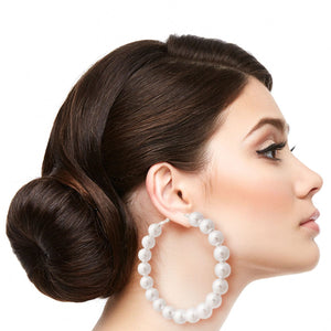 White Pearl Silver Hoops Earrings for Women