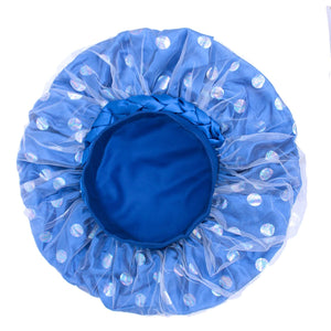 Women Bonnet Blue Satin Wide Edge Double Layer