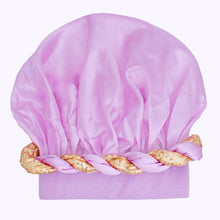 Women Bonnet Purple Gold Satin Wide Edge Twist 