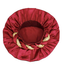 Women Bonnet Wine Gold Satin Wide Edge Twist 