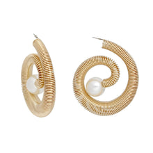 Women Hoop Gold Jump Coil Spring Pearl Earrings